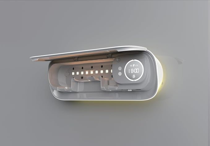 BlueBark UV Toothbrush Holders for Bathrooms, Air DryingHolder Smart Home Bathroom Accessories, Timer Function & 5 Toothbrush Slots, Toothbrush Holder Wall Mounted with Replaceable Slot