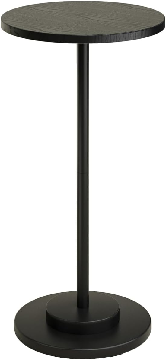 Masupu Drink Table, Round Side Table for Small Spaces, Pedestal Side Table, Small End Table with Metal Base, for Living Room, Bedroom, Bathroom, Black