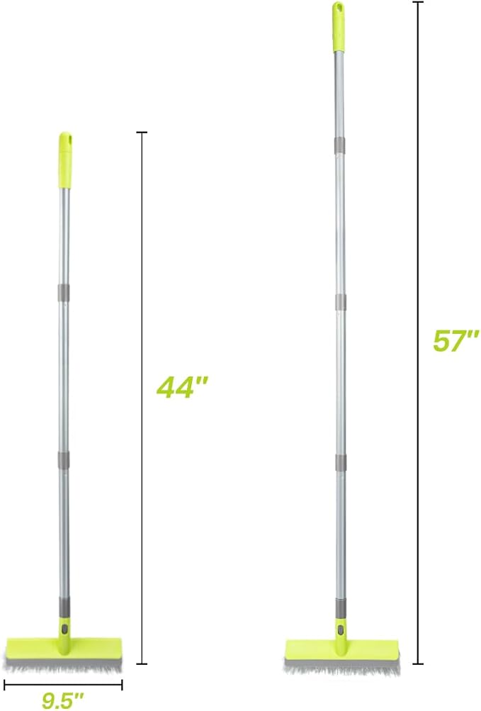 Floor Scrub Brush 2 in 1 Scrape and Stiff Bristle Deck Brush for Cleaning Concrete, Patio, Garage, Kitchen, Carpet and Bathroom 57" Long Handle