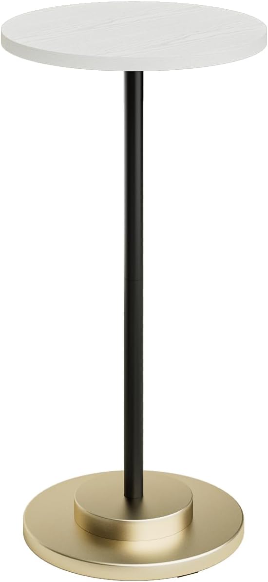 Masupu Drink Table, Round Side Table for Small Spaces, Pedestal Side Table, Small End Table with Metal Base, for Living Room, Bedroom, Bathroom, White