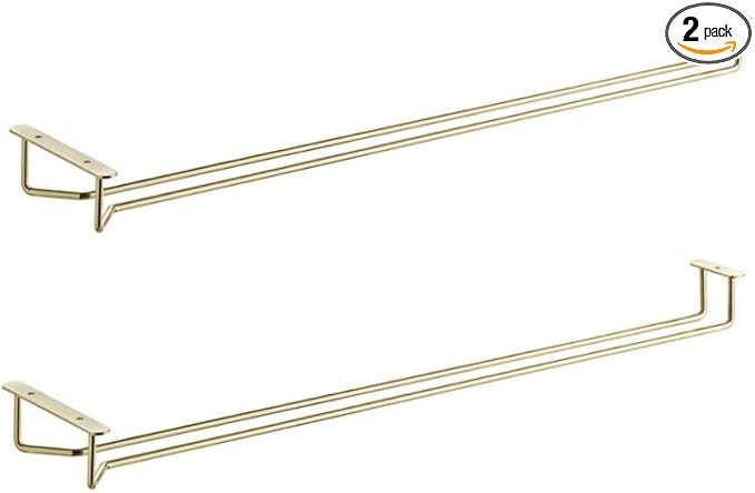 Soro Essentials- 24" Glass Hanging Stemware Rack Brass Plated Set of 2- Wine Glass Hangers Under Shelf Cabinet Wire Wine Holder Storage Hanger for Cabinet Kitchen Bar or Home