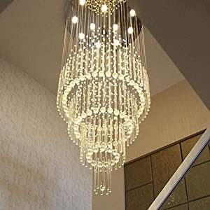 Flashing God D32''X H110'' High Ceiling Chandelier Crystal Raindrop Chandeliers Staircase Large Chandelier Villa Entrance Foyer Ceiling Light High Ceiling Pendant Light Fixture