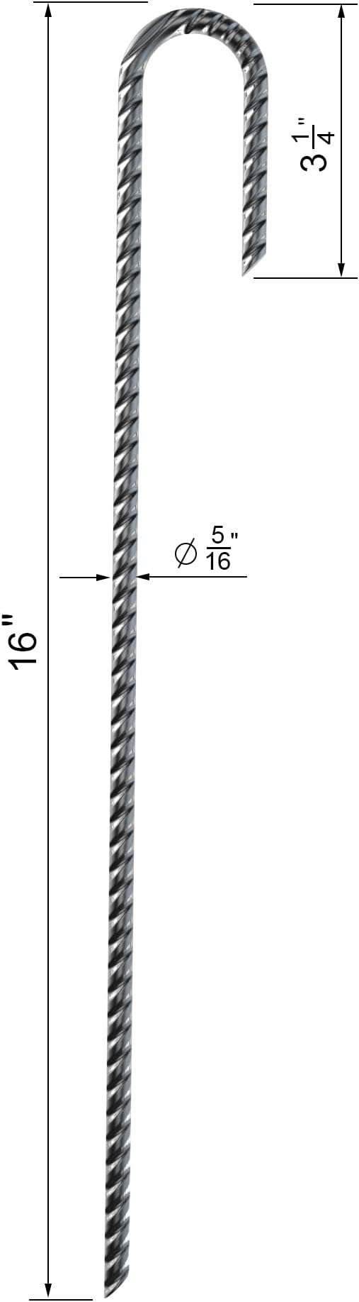 Vodaland Rebar Stakes | J Hook Extra Heavy Duty Rust Proof Coated Steel Ground Anchors with Chisel Point End | Secure All Landscaping and DIY Projects | 5/16” Diameter x 16” Inches Long (Pack of 10)