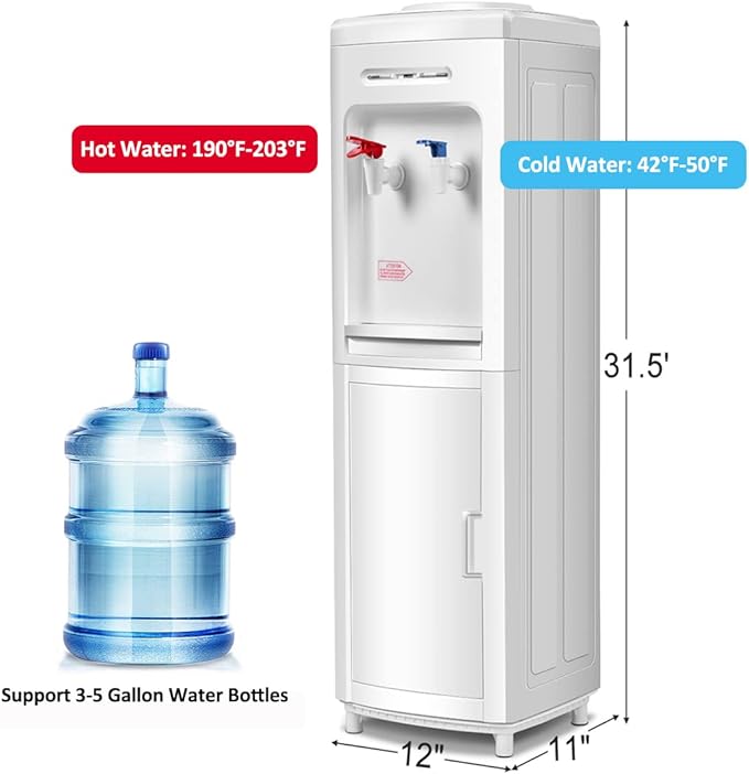 SAFEPLUS Top Loading Water Cooler Dispenser, Hot & Cold Freestanding Water Cooler Holds 5 Gallon Bottles Perfect for Home Office School UL & Energy-Saving Approved