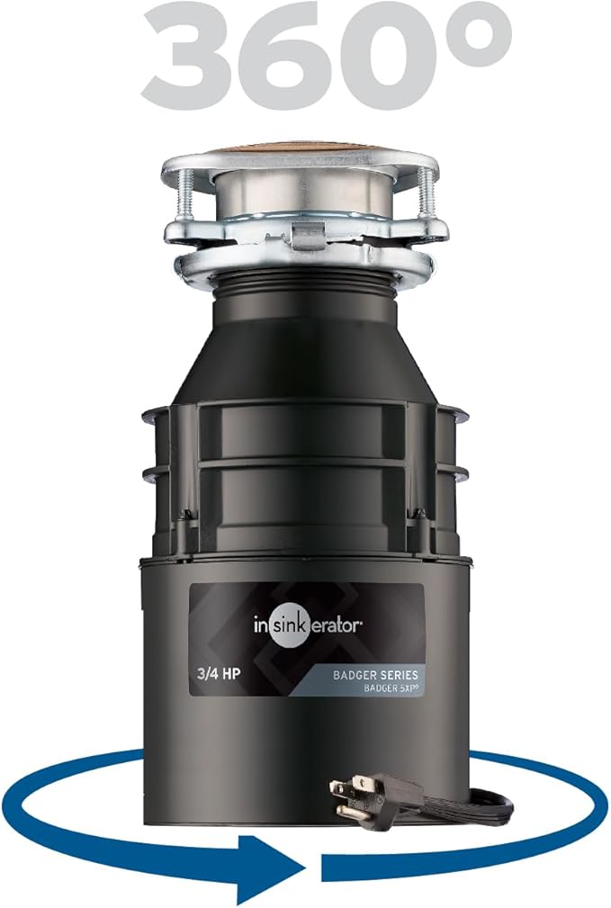 InSinkErator Badger 5XP Garbage Disposal with Power Cord, Standard Series 3/4 HP Continuous Feed Food Waste Disposer, Badger 5XP W/C
