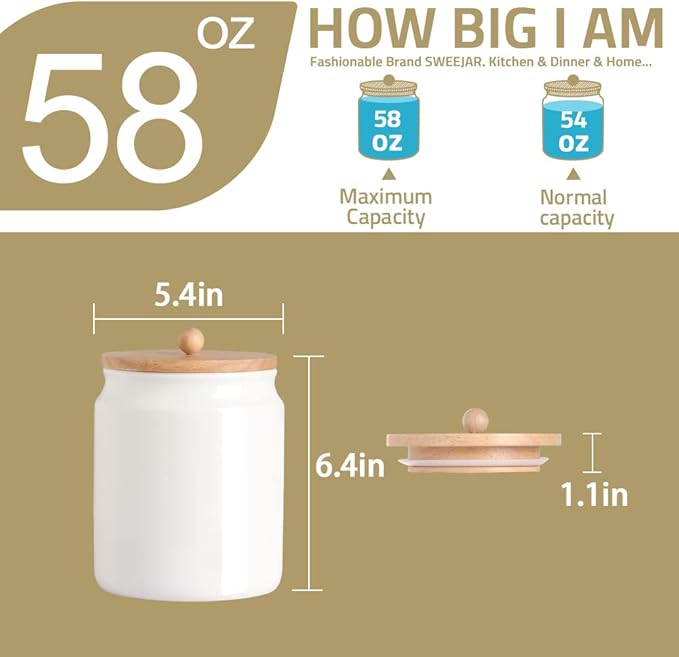Sweejar Ceramic Kitchen Canisters, 58 FLOZ Porcelain Food Storage Jar with Airtight Seal Wooden Lid, Home Container Serving for Coffee Beans, Tea-leave, Sugar, Salt and More, Tool Bucket (Yellow)