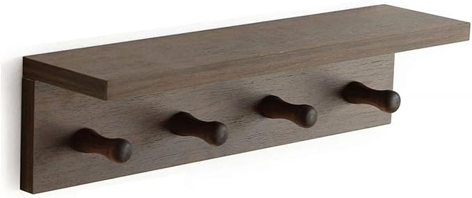 Entrance Coat Rack ,Coat Hooks, Wall-Mounted Wooden Hook Rack, Wall-Mounted Shelves are Very Suitable (Walnut Colored Finish-1)