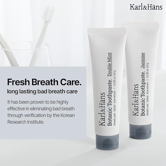 Karl&Hans Botanic Jasmine Toothpaste with Fluoride - Natural, Delicate Jasmine Mint Flavor with Rosemary and Green Tea Extracts for Fresh Breath Care and Gum Health, 4.23 oz