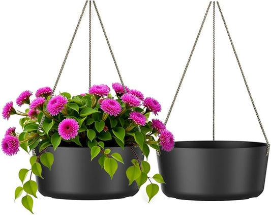 10.7 Inch Hanging Planter for Outdoor Indoor Plants,2 Pack Hanging Flower Pots with Drain Holes for Garden Home Decor Use (Black)