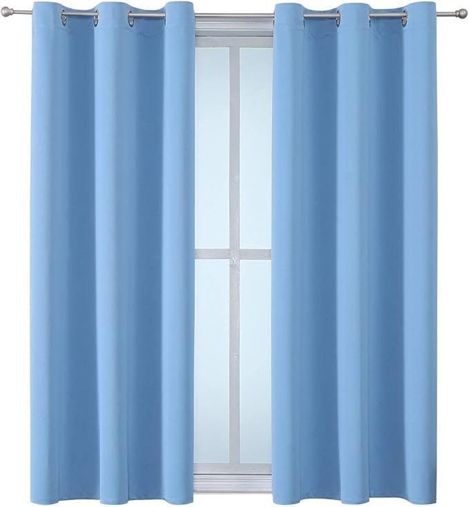 ChrisDowa Grommet Room Darkening Curtains for Bedroom and Living Room - 2 Panels Set Thermal Insulated Blackout Curtains (Sky Blue, 42W x 63L)
