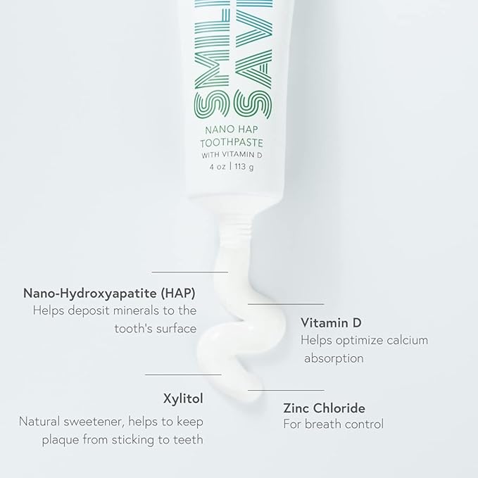Smile Saver Nano-Hydroxyapatite (Nano-HAP) & Vitamin D Fluoride-Free Toothpaste with Xylitol; Helps Deposit Minerals to Tooth Surface