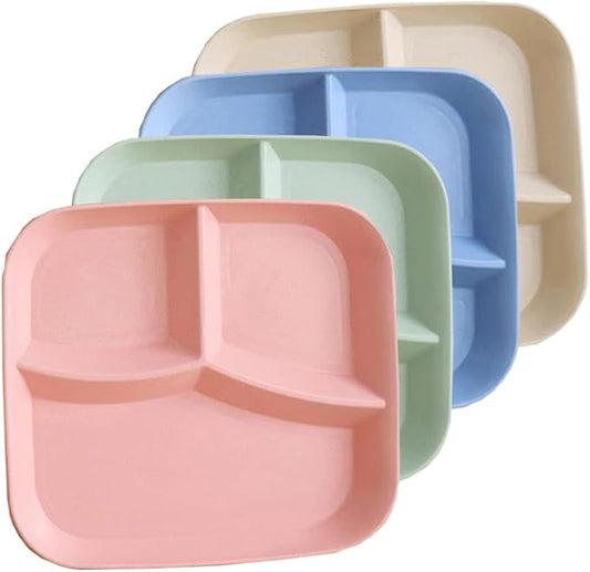 10 Inch Portion Control Divided Plates for Healthy Eating, 4PCS Unbreakable Wheat Straw Dinner Plate BPA Free, Plates for Kids Adults Picnic,Reusable Plates (4 PACK)