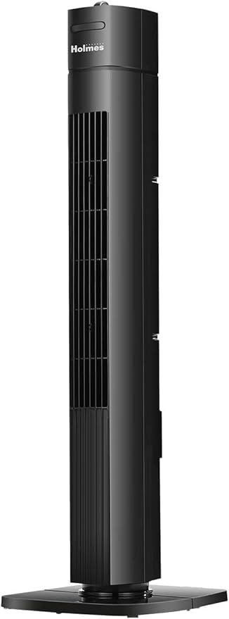 Holmes 31" Manual Tower Fan, 70° Oscillation, 3 Speeds, 2-Hour Auto Shut-Off Timer, Adjustable Vents, Compact and Slim Profile, Carry Handle, Ideal for Cooling your Home, Bedroom or Office, Black