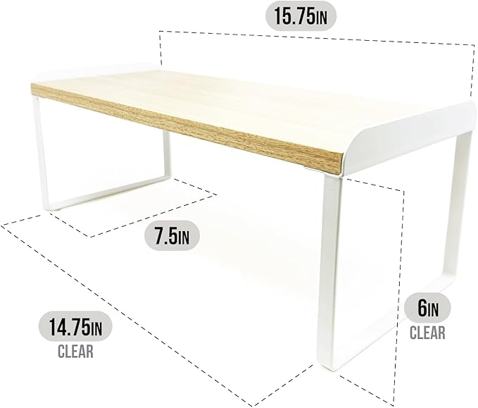 Mitus Shelf Organizer and Storage, Tiered Wood Cabinet Rack for The Kitchen Counter, Bathroom Counter, Pantry Cupboard, Office Desk Bookshelf, 16" Wide Natural and White