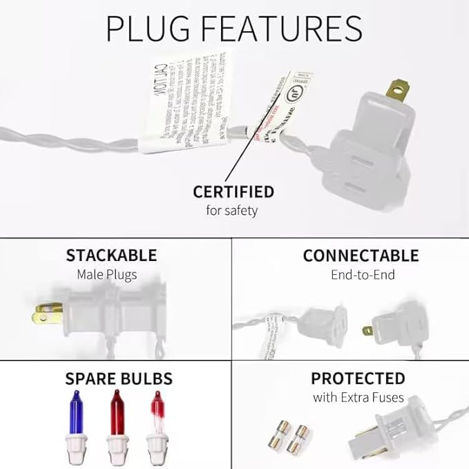 300LIGHTS(2*150L) RED WHITE and BLUE Extra-Bright With End Connectors Christmas Decorative Lights 19.44m UL Certified Mini String Light Set Waterproof for Home Garden Holiday Tree Party Patio