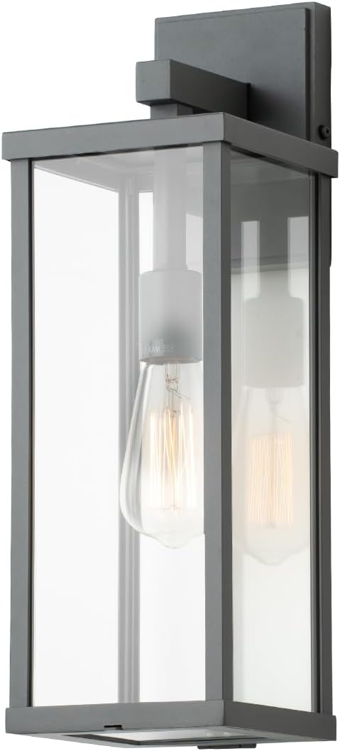 mirrea 18" Classic Outdoor Wall Sconce 1 Light in Matte Gray Rectangular Metal Frame and Clear Glass Shade Waterproof Porch Light Patio Light Pack of 2