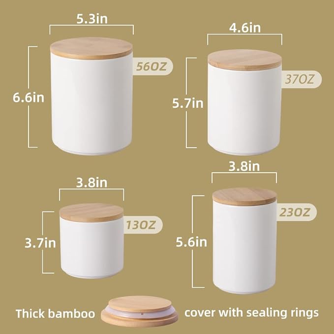 Sweejar Ceramic Kitchen Canister Sets, Porcelain Container for Countertop, Heavy Food Storage Jars with Airthight Seal Bamboo Lid, Servering for Sugar, Coffee Beans, Tea Leaves, Pack of 4(Jade)