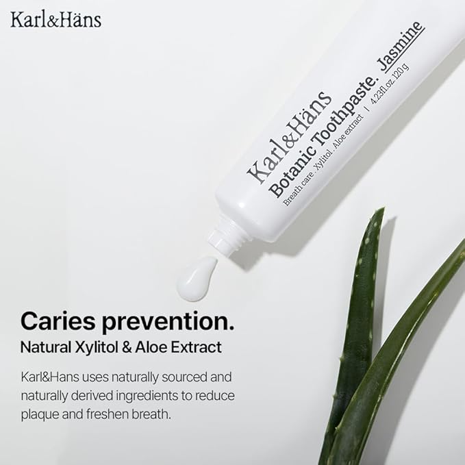 Karl&Hans Botanic Jasmine Toothpaste with Fluoride - Natural, Delicate Jasmine Mint Flavor with Rosemary and Green Tea Extracts for Fresh Breath Care and Gum Health, 4.23 oz
