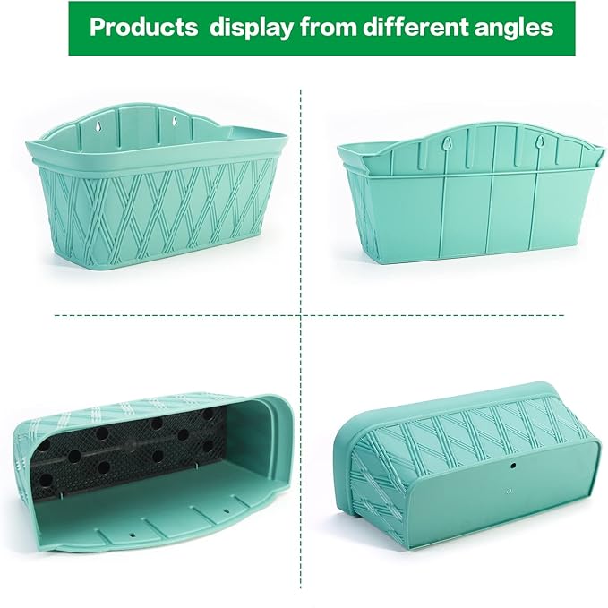 Sungmor 3 Pack Wall Hanging Planters, 16.5 Inch Railing Fence Hanging Flower Pots, Thickened Plastic Water Storage Plant Pot, Indoor Outdoor Garden Balcony Decor, Light Green Large Plant Basket