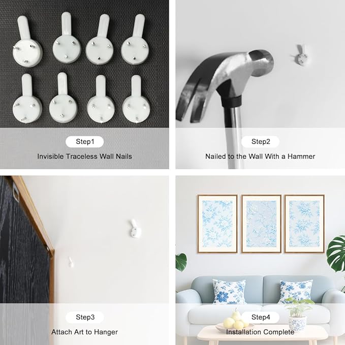 HPNIUB Large Classic Chinoiserie Floral Framed Canvas Wall Art Set, Watercolor Blue and White Flower Rose Wall Decor, Blue Minimalist Wildflower Art Print for Living Room,Bedroom,Office-16 x24 x3