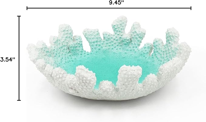 Turquoise Coral Textured Decorative Bowl,9.45" Medium Resin Decorative Centerpiece Bowl for Coastal Beach theme house table centerpiece decorations & Nautical decorations for coffee table