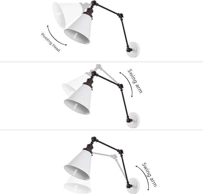 JONATHAN Y JYL7462C-SET2 Rover 7" Classic Industrial Metal Adjustable Arm LED Wall Sconce, White/Oil Rubbed Bronze (Set of 2) for Bedroom, Bathroom, Vanity