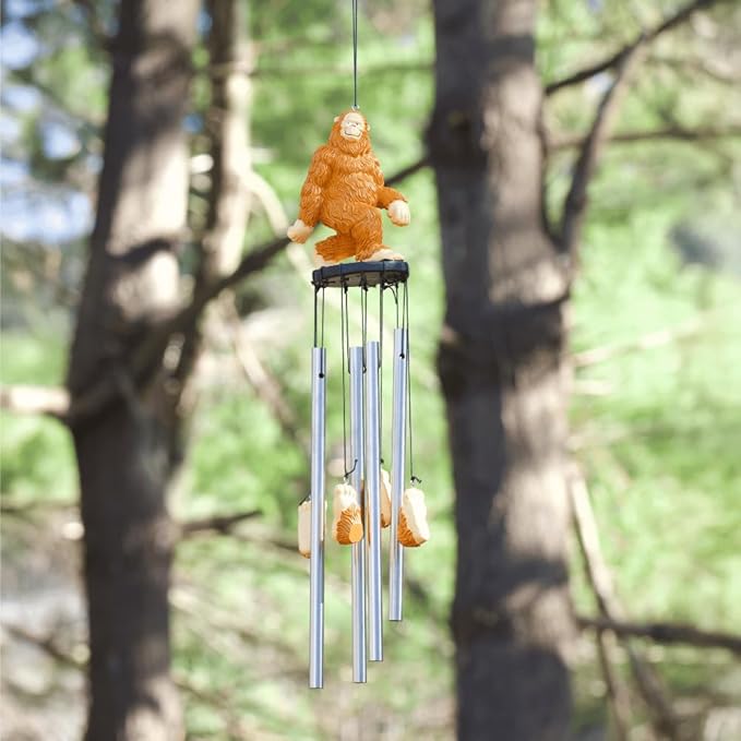 Funny Bigfoot Wind Chime for Outdoors – Sasquatch Yard Décor with Stainless Steel Tubes & Resin Foot Strikers – Unique Garden or Porch Decoration – Hilarious Gift for Cryptid Fans