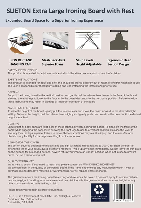 Extra Large Ironing Board with Large Hang Rail and Iron Rest in 63" L x 20" W (with Iron Rest)