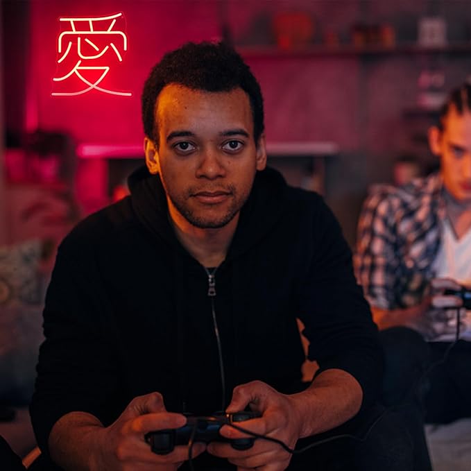 Japanese Love Neon Sign Red Love Kanji LED Neon Light Japan Symbol Neon Wall Sign Chinese Character LED Sign Words Neon Light Up Signs for Bedroom Bar Party Decor Valentine's Day Gifts