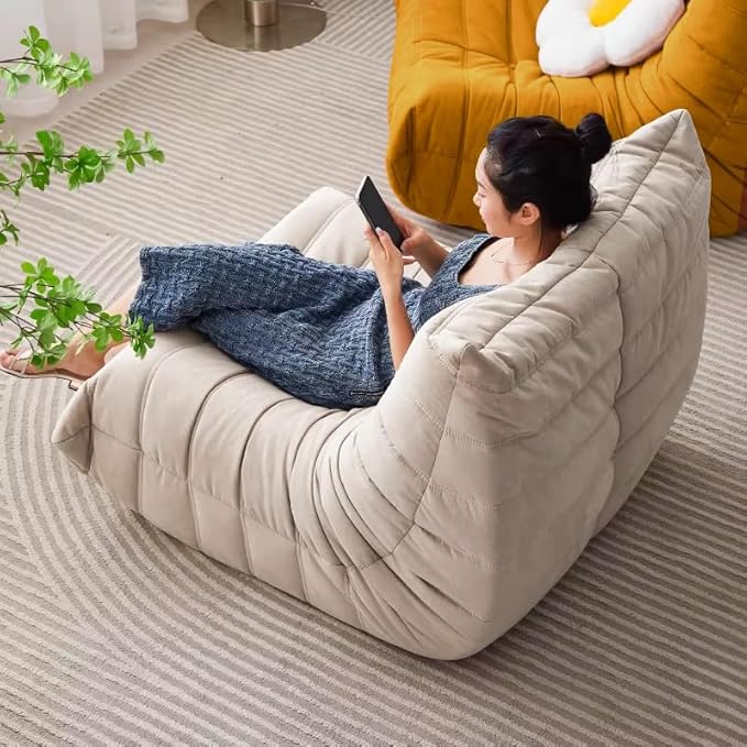 Modern Living Room Chair, Big Bean Bag Adult Floor Sofa, Togo Recliner Memory Foam Lazy Couch Suitable Balcony for Fireside Chair (Yellow)