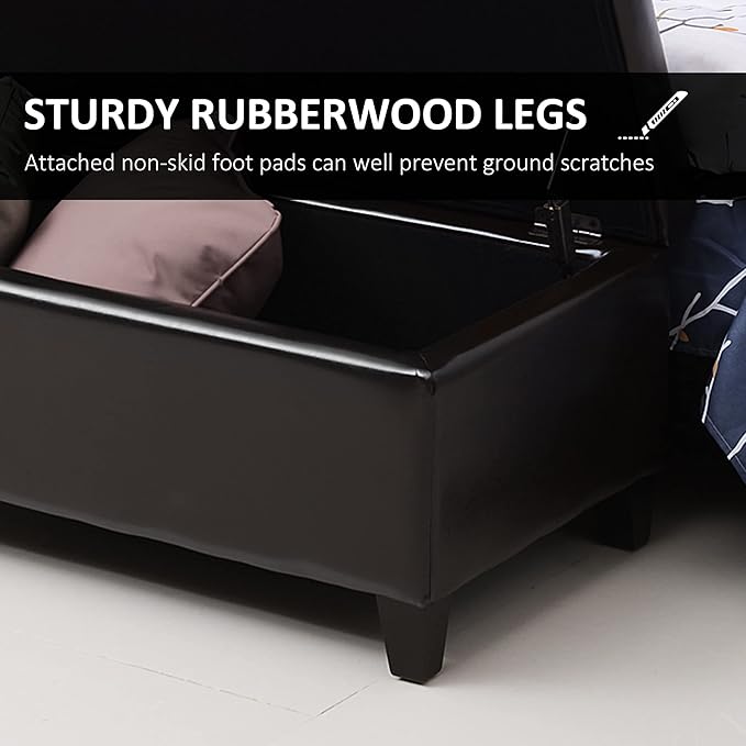 HOMCOM 51" Ottoman Storage Bench, Faux Leather Storage Chest with Lift Top, Tufted Ottoman for Living Room, Entryway, Dark Brown