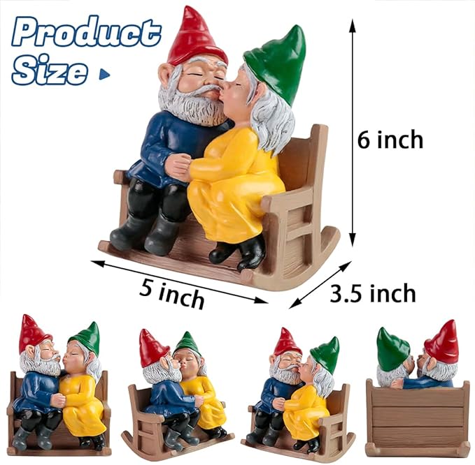 Kiss Garden Gnome Statue Valentine's Day Gifts Couple in Love Collectible Figurine Mr and Mrs Gnome Statue Lover Couple Figurine Romantic Gnome Statue Indoor Outdoor Garden Yard Home Décor