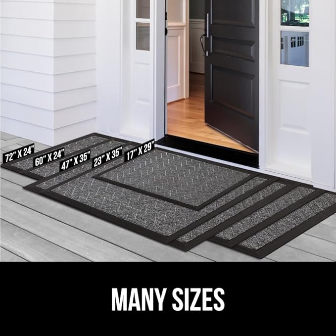GORILLA GRIP 100% Waterproof All-Season WeatherMax Doormat 35x23, US Designed Natural Rubber, Stain and Fade Resistant, Low Profile Indoor Outdoor Door Mats, Easy Clean Patio Mat, Coffee Squares