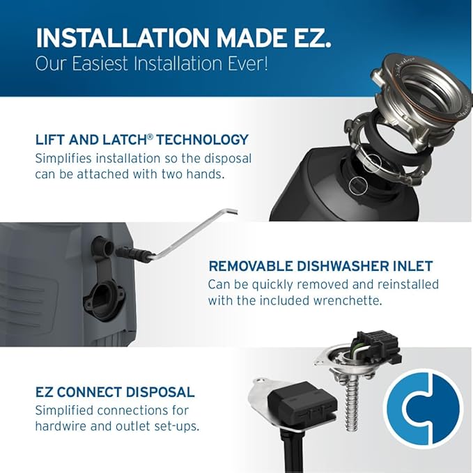 InSinkErator EVOLUTION 0.75HP 3/4 HP, Advanced Series EZ Connect Continuous Feed Food Waste Garbage Disposal, Gray