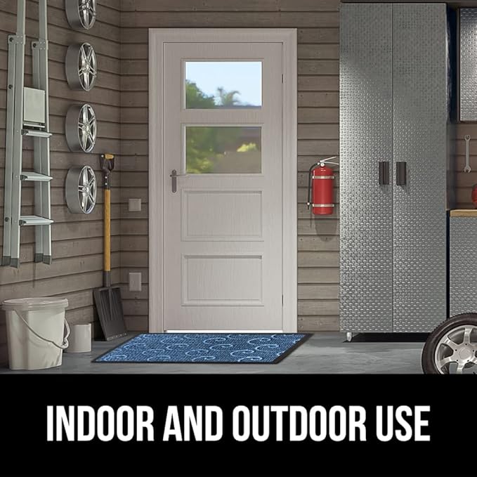 GORILLA GRIP 100% Waterproof All-Season WeatherMax Doormat, 72x24, US Designed Natural Rubber, Stain and Fade Resistant, Low Profile Indoor Outdoor Door Mats, Easy Clean Patio Mat, Ocean Blue Waves