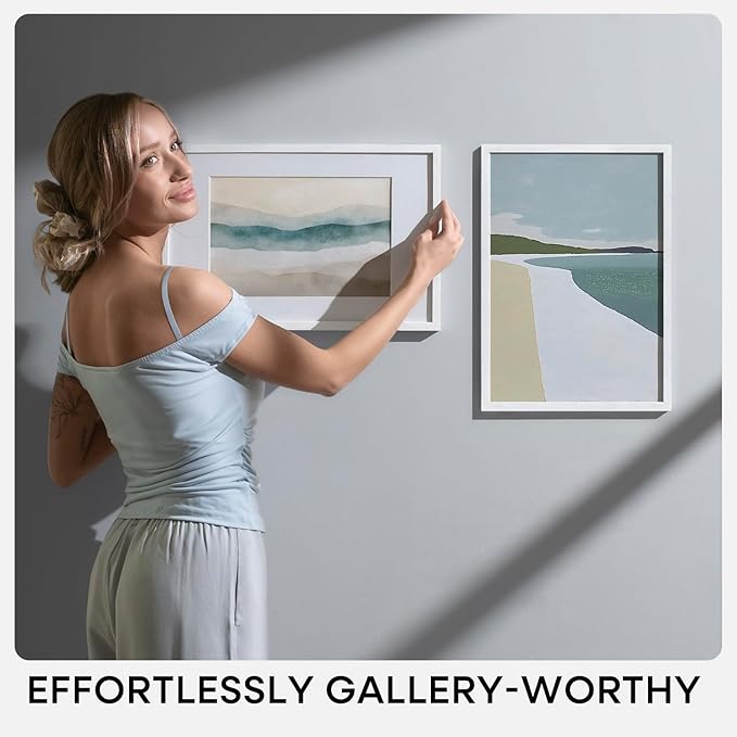 Homeforia White 20 x 30 Frame, High End Oak 20 x 30 White Wood Poster Frames with Mat 16 by 24 Photo, 20x30 Wooden Picture Frame Matted to 16x24, 30x20 Large Frames, Tempered Glass, Wall Kit, Set of 1