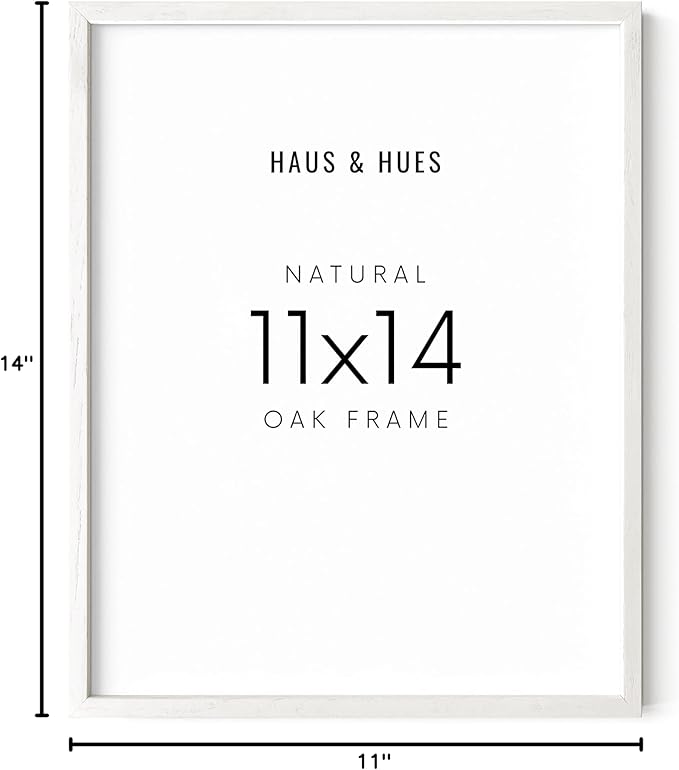 HAUS AND HUES White Oak Wood 11x14 Picture Frame - Modern Wood Wall Art Display - Lightweight White 11x14 Frame - Ready-to-Hang Vertically & Horizontally for Art Prints, Photos, Posters