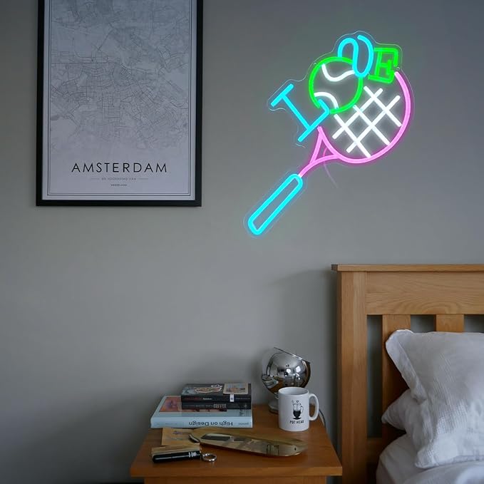 I Love Tennis Neon Sign Distinctive Tennis Led Neon Light for Wall Decor Dimmable USB Tennis Neon Signs Light Up Sign for Gymnasium Club Sports Store Bedroom Gifts(12.6 * 16.5In)