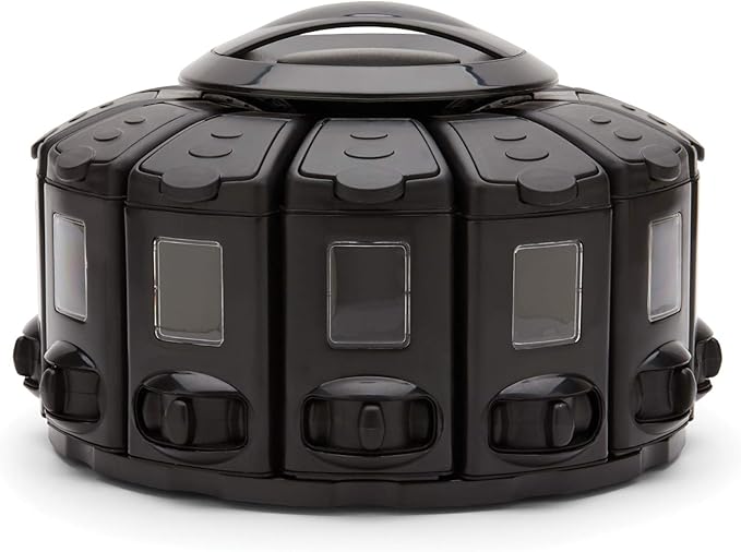 Kitchen Art Select-A-Spice Auto-Measure Pro Carousel 12 Compartments Spice Rack, Black 9.5 x 9.5 x 6.5 inches