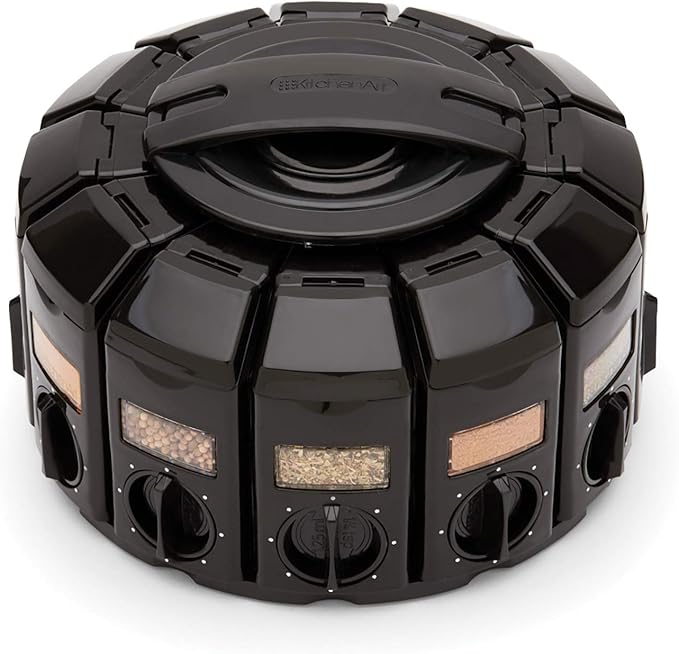 Kitchen Art Spice Rack Select-A-Spice Auto-Measure Carousel 12 Compartments Black 8.75 x 8.75 x 6 inches