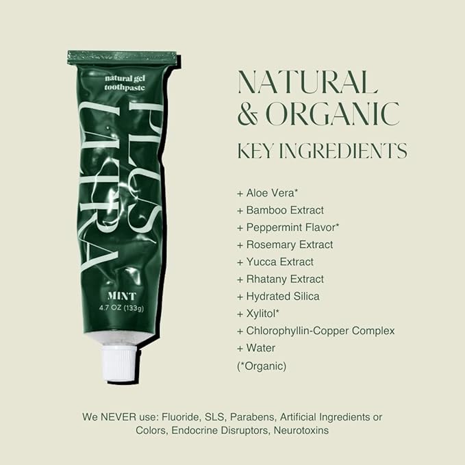 Plus Ultra 2 Organic Fluoride-Free Gel Toothpaste in Aluminum Tube | Eco-Friendly, SLS Free | Made with Aloe, Peppermint, Bamboo Extract | for Sensitivity & Whitening & 1 Toothpaste Squeezer Turn Key
