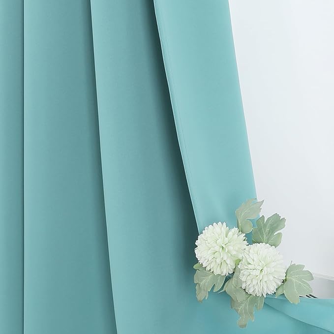 ChrisDowa Small Window Curtains 50 inches Long for Bedroom - Grommet Short Thermal Insulated Room Darkening Curtains for Kitchen (2 Panels, Aqua, 29 x 50 Inch)