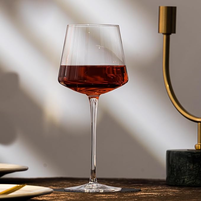 White Red Wine Glasses Set of 6 – 18oz Red Wine Glasses with Tall Long Stem,【Hand Blown】Crystal Wine Glasses- Square Wine Glasses with flat bottom, Wine gifts for Christmas, Wedding, Birthday,