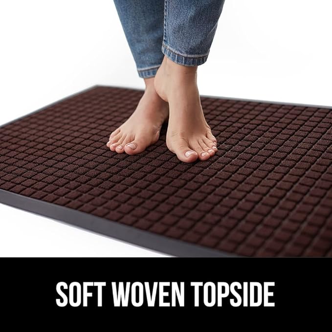 GORILLA GRIP 100% Waterproof All-Season WeatherMax Doormat 35x23, US Designed Natural Rubber, Stain and Fade Resistant, Low Profile Indoor Outdoor Door Mats, Easy Clean Patio Mat, Coffee Squares