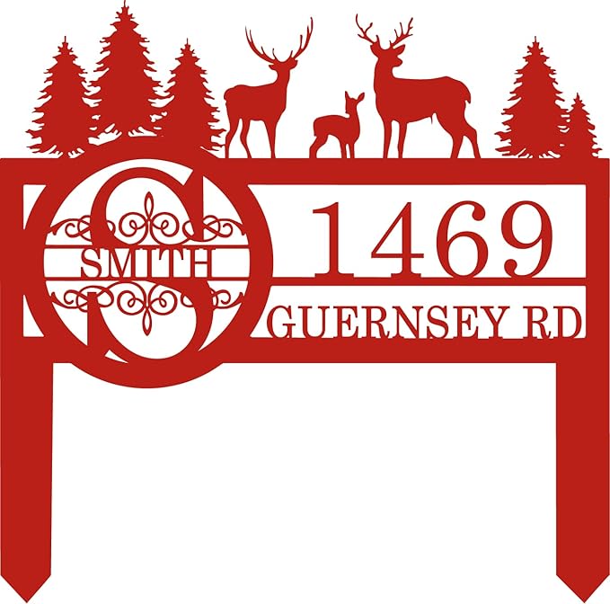 Personalized Deer Custom Garden Address Sign with Metal Stake, Housewarming Gift, Outside Camping Decor