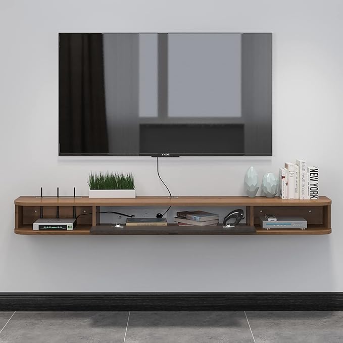 Pmnianhua Floating TV Shelf, 63" Wall Mounted TV Stand Console for Bedroom & Livingroom (Walnut)