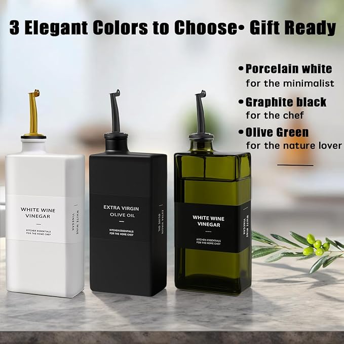 Olive Oil Dispenser Bottle for Kitchen 16.9oz, UV-Blocking Oil and Vinegar Dispenser Set, Soy Sauce Dispenser, Space Saving Design for Countertop (Green, 2pcs)