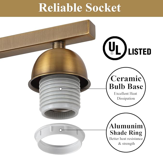 Stainless Steel Milk Glass Vanity Lights for Bathroom, 3 Light Brass Bathroom Light Fixtures Over Mirror, Ceramic E26 Sockets Wall Mounted