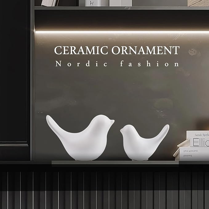 Notakia Small White Birds Statues Home Decor Modern Style Decorative Ornaments for Living Room, Bedroom, Office Desktop, Cabinets (2Pcs White Birds)