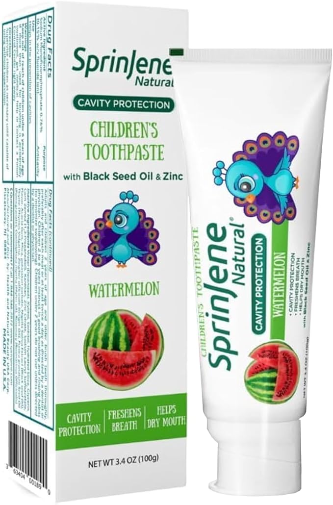 SprinJene Natural Kids Toothpaste, Watermelon | Natural Childrenโs Toothpaste for Cavity Protection | Fluoride Toothpaste for Toddlers | 1 Pack